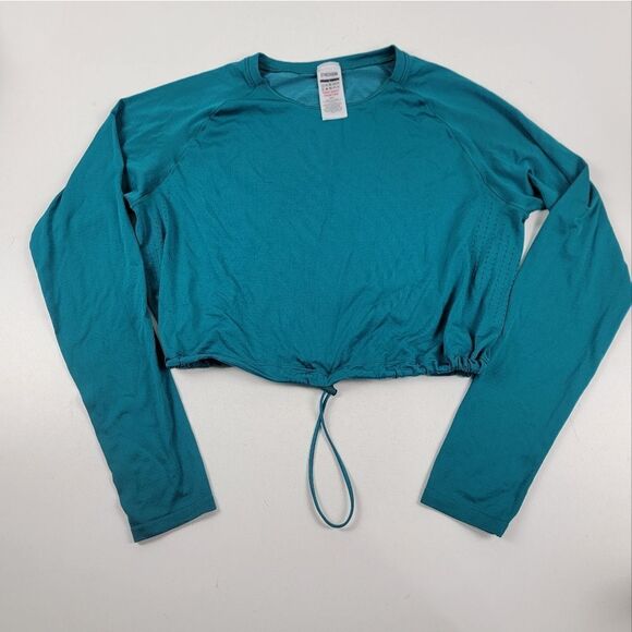 Gymshark Tops - Gymshark Crop Top Long Sleeve Athletic Wear Shirt Womens size Large Green Blue